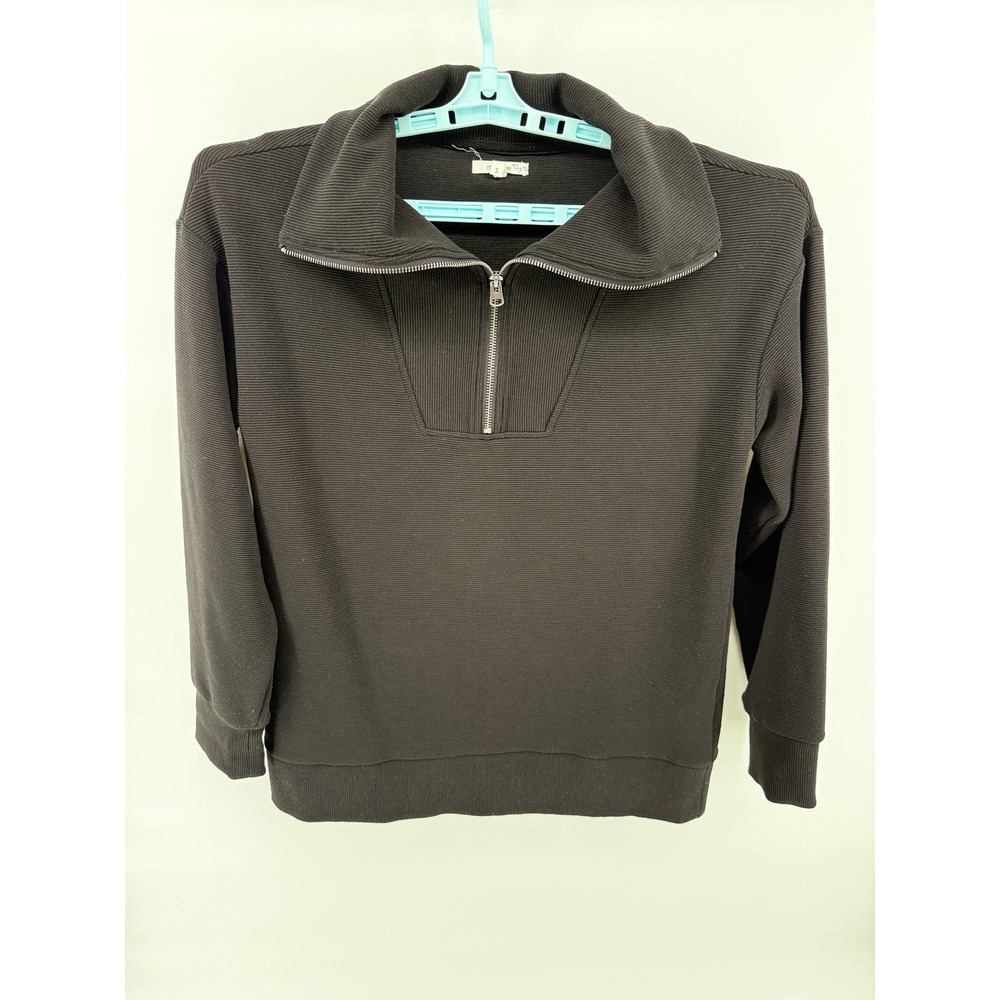Maurices Womens Black Ribbed Quarter Zip Pullover Sweatshirt Size S Small